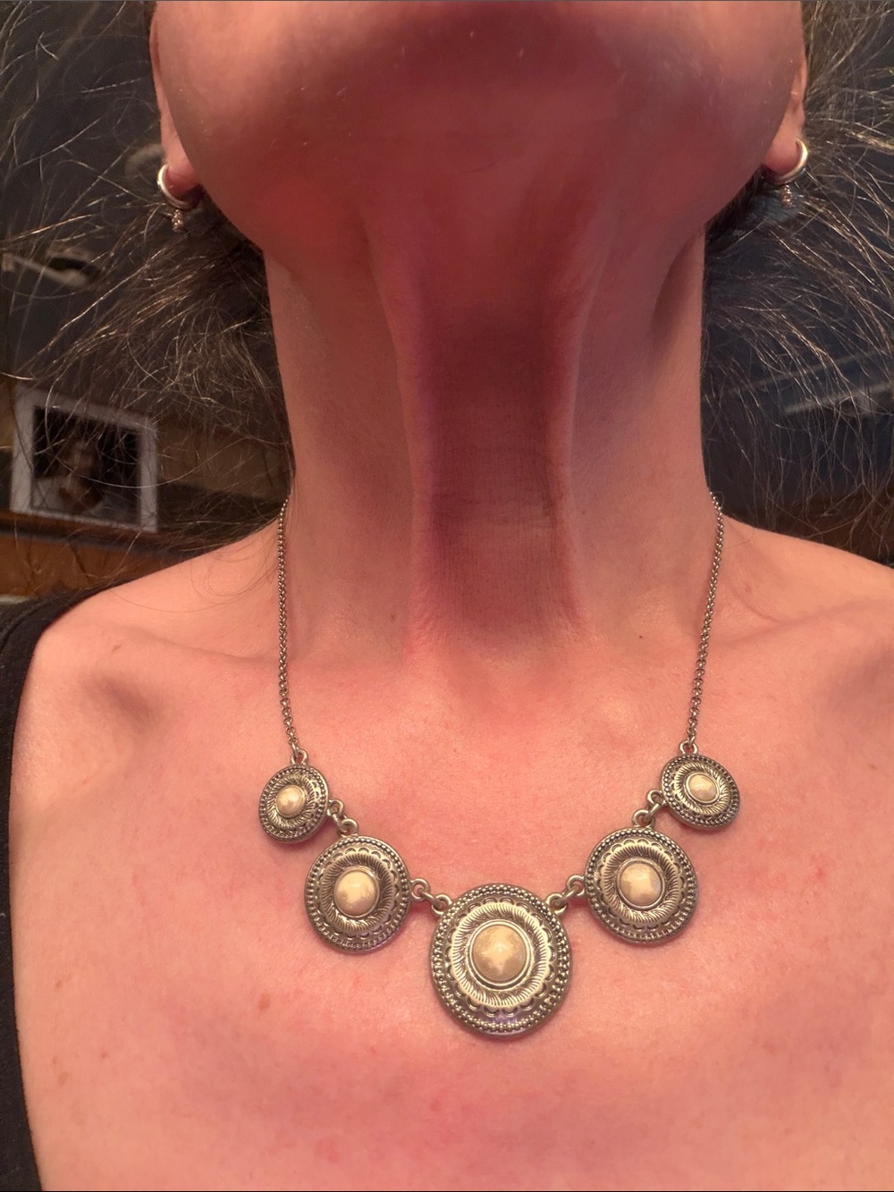Lucky Brand Silver-Tone Necklace with 5 White Accent Discs
